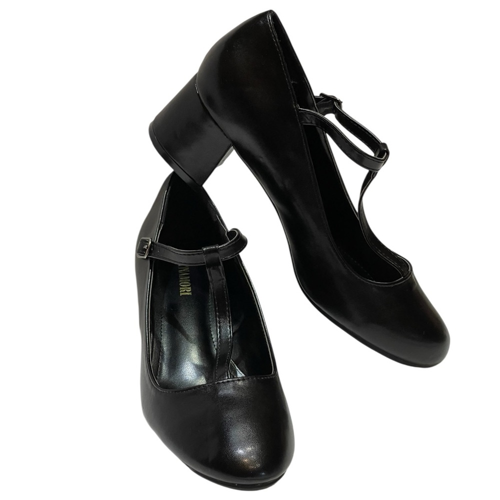 Chic Black T strap  Block Heel Pumps